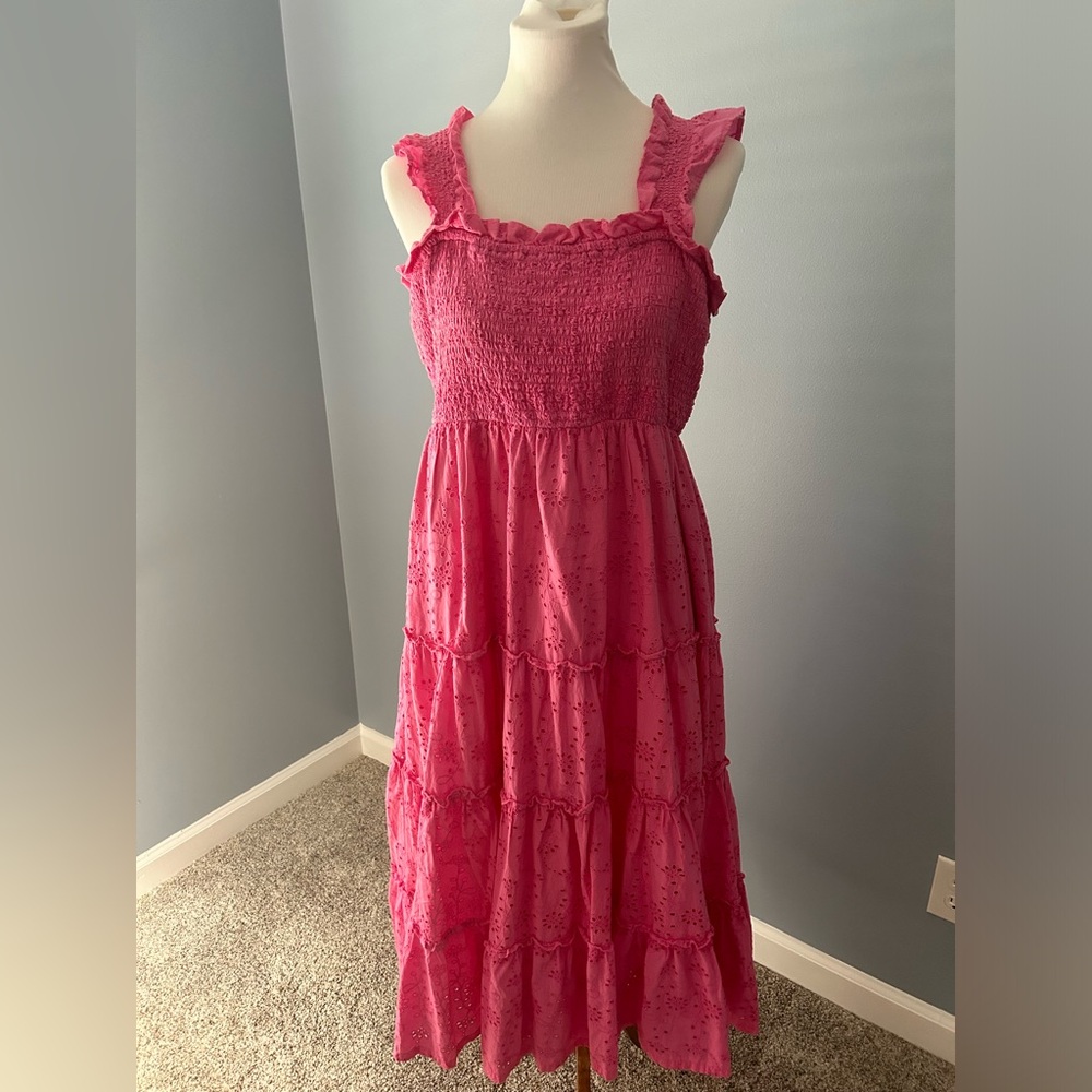 Ruffle Hem Eyelet Midi Dress